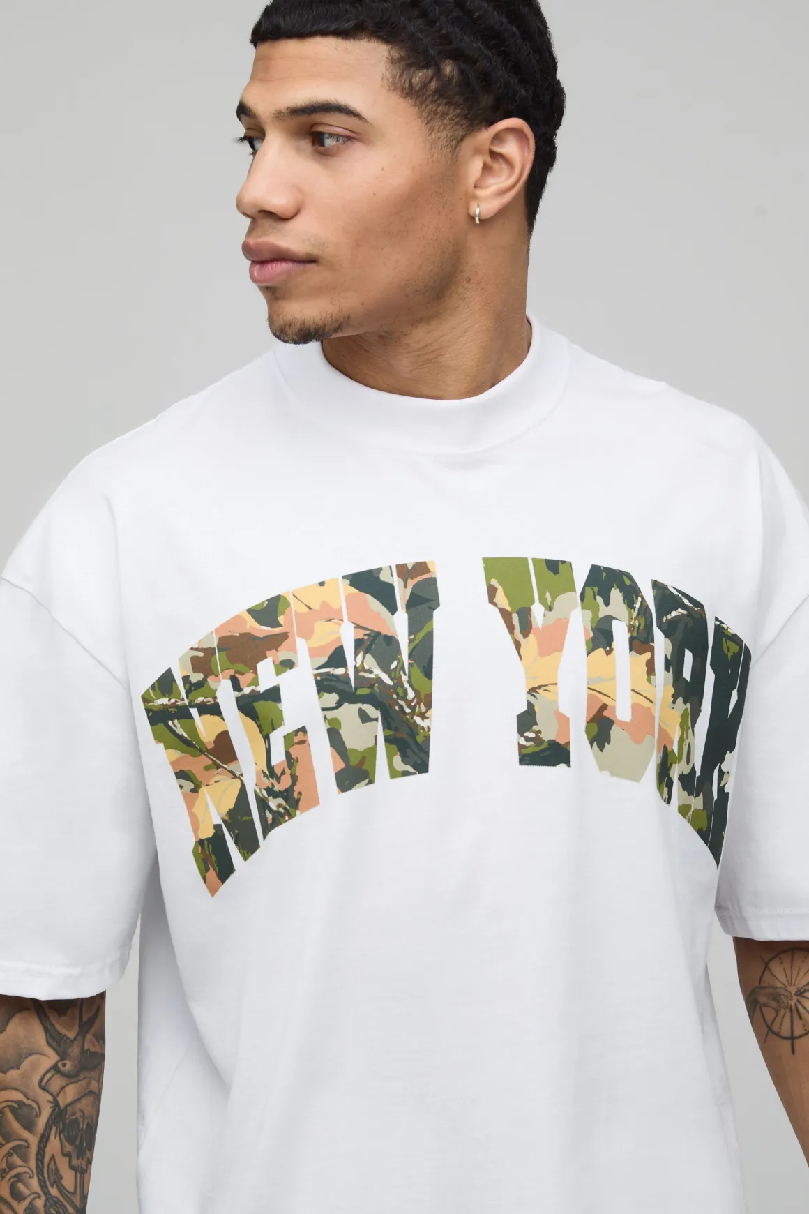 T-shirt Blanc Oversize Boxy À Imprimé Camouflage New York