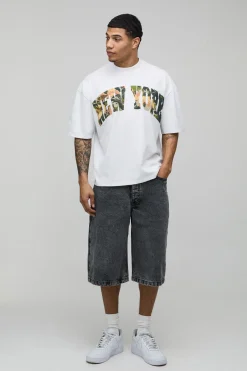 T-shirt Blanc Oversize Boxy À Imprimé Camouflage New York