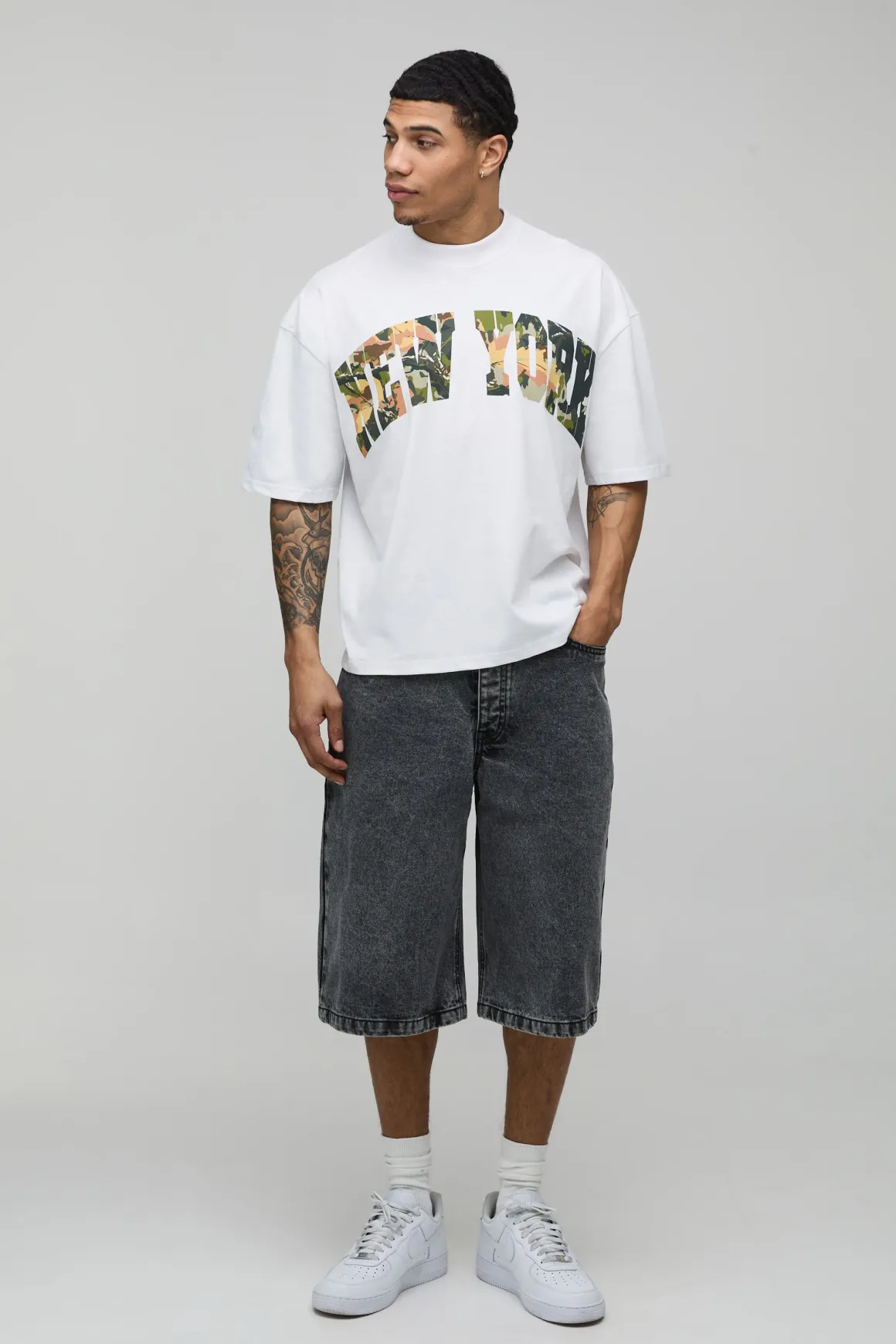 T-shirt Blanc Oversize Boxy À Imprimé Camouflage New York