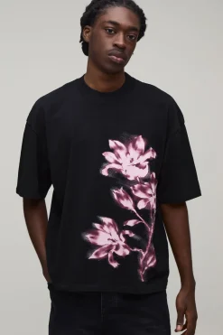 T-shirt Blanc Oversize Boxy À Imprimé Floral Flou