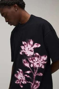T-shirt Blanc Oversize Boxy À Imprimé Floral Flou