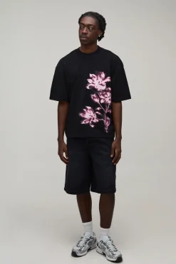 T-shirt Blanc Oversize Boxy À Imprimé Floral Flou