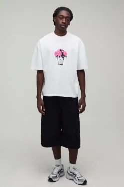 T-shirt Blanc Oversize Boxy À Micro-imprimé Floral