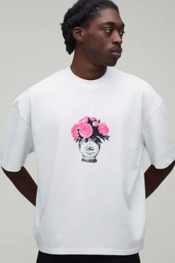 T-shirt Blanc Oversize Boxy À Micro-imprimé Floral