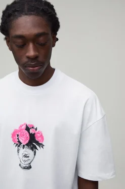 T-shirt Blanc Oversize Boxy À Micro-imprimé Floral