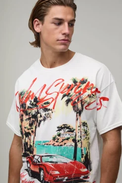 T-shirt Blanc Oversize Boxy Palm Springs Avec Imprimé Sur Les Coutures