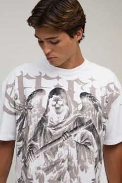 boohooMAN T-shirt Oversize Gothique Avec Imprimé Sur Les Coutures<Homme T-Shirts Impriméstendances|T-Shirts