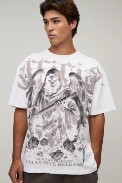 boohooMAN T-shirt Oversize Gothique Avec Imprimé Sur Les Coutures<Homme T-Shirts Impriméstendances|T-Shirts