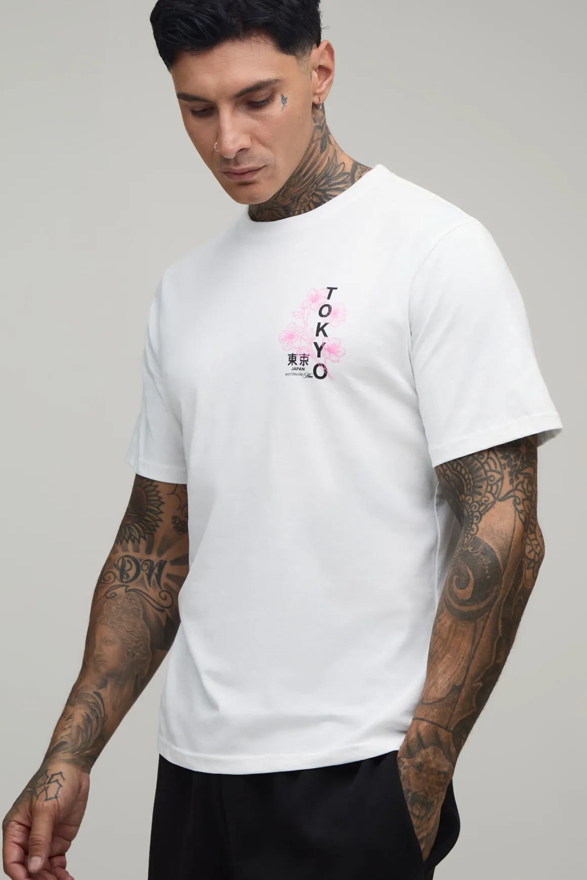 T-shirt Blanc Oversize Grande Taille À Imprimé Floral Tokyo
