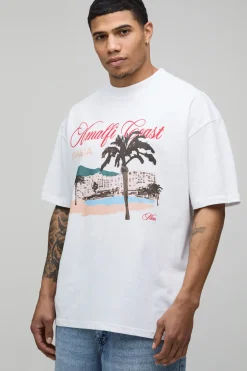 T-shirt Blanc Oversize Imprimé Côte Amalfitaine