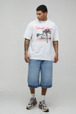 T-shirt Blanc Oversize Imprimé Côte Amalfitaine
