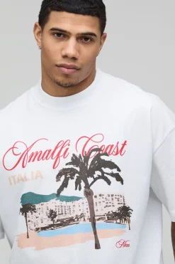 T-shirt Blanc Oversize Imprimé Côte Amalfitaine