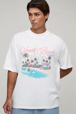 T-shirt Blanc Oversize Imprimé Miami
