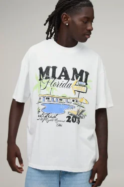 T-shirt Blanc Oversize Imprimé Piscine Miami