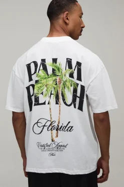 T-shirt Blanc Oversize À Imprimé Palm Beach