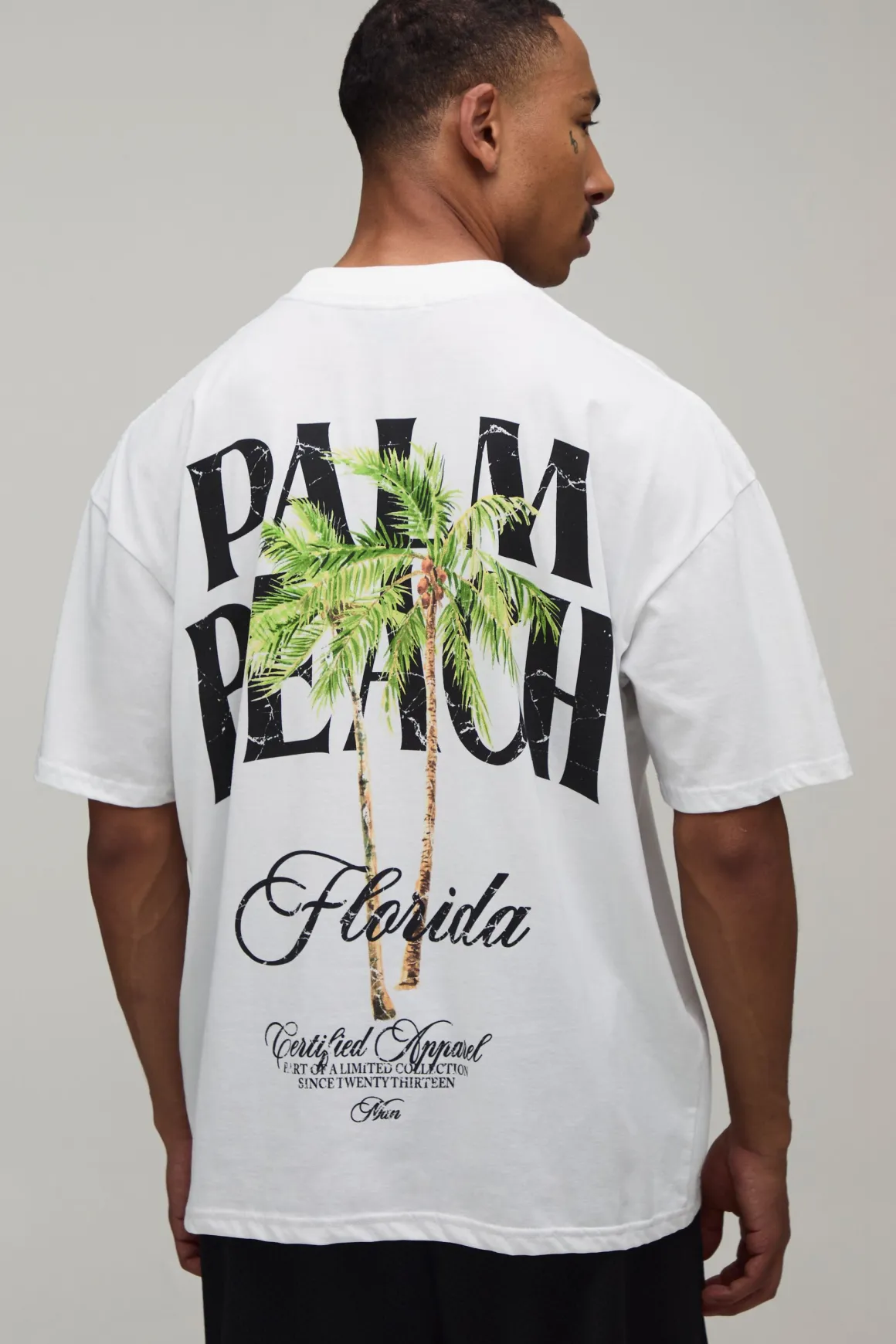T-shirt Blanc Oversize À Imprimé Palm Beach