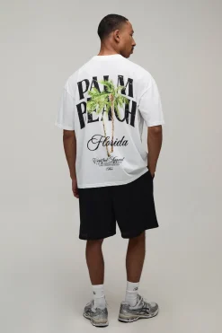 T-shirt Blanc Oversize À Imprimé Palm Beach