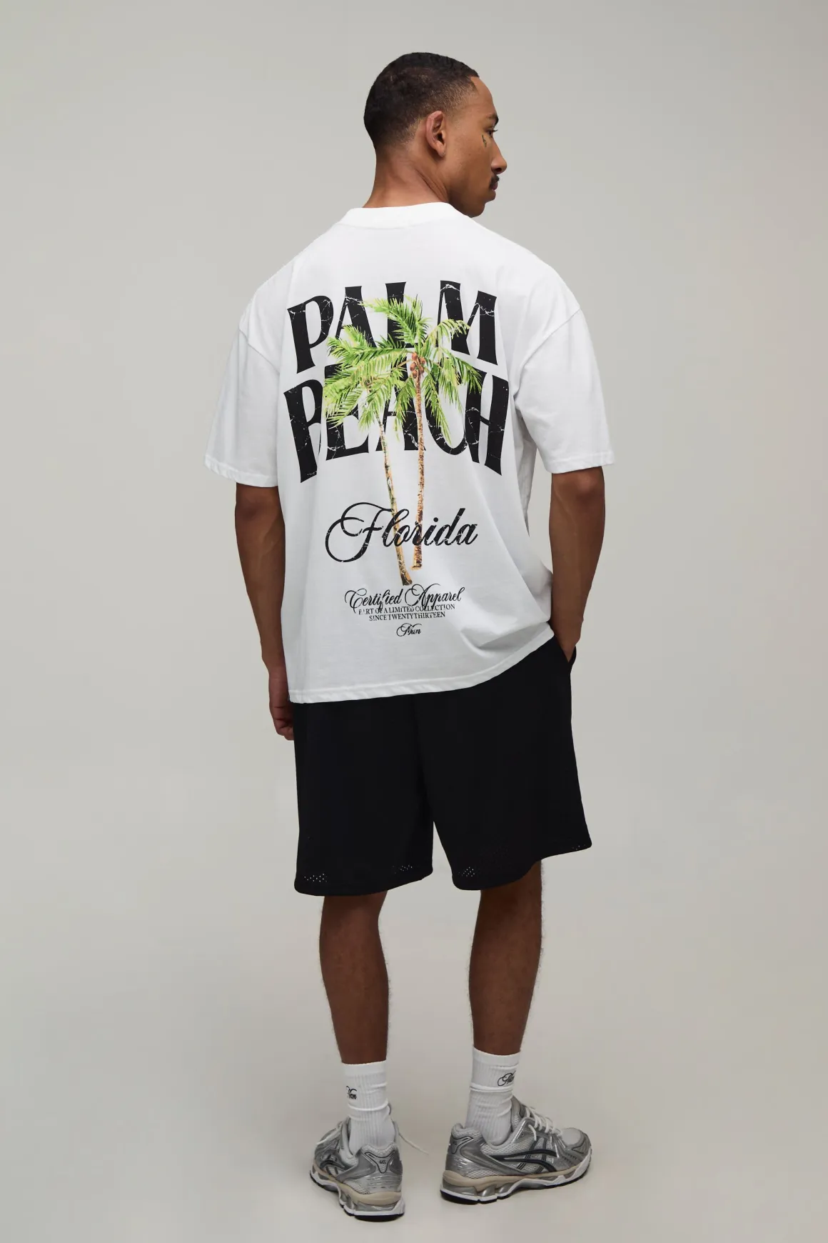 T-shirt Blanc Oversize À Imprimé Palm Beach
