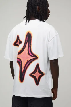 T-shirt Blanc Oversize Imprimé Graffiti Étoile Thermosensible