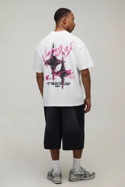 T-shirt Blanc Oversize À Imprimé Graffiti Étoile Doodle