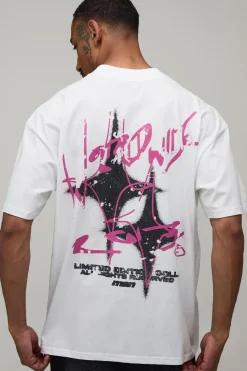 T-shirt Blanc Oversize À Imprimé Graffiti Étoile Doodle