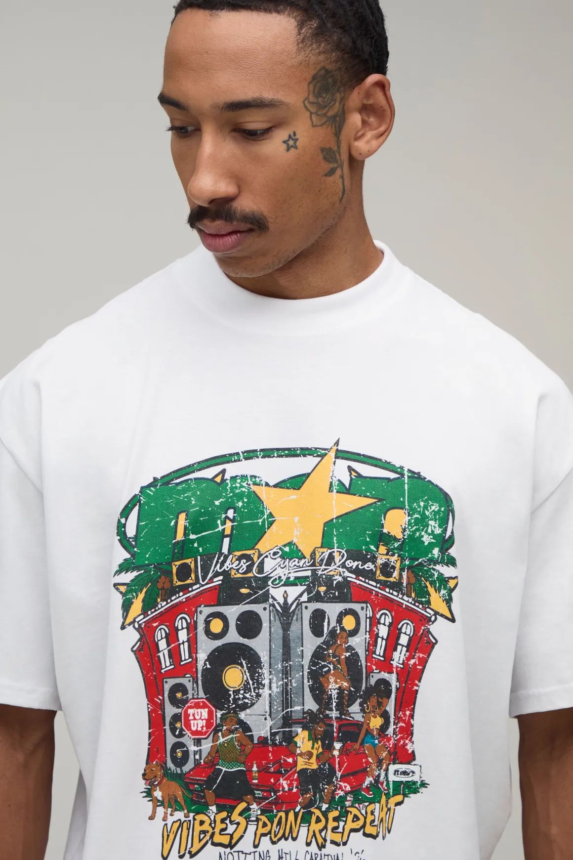 T-shirt Blanc Oversize À Imprimé Stéréo
