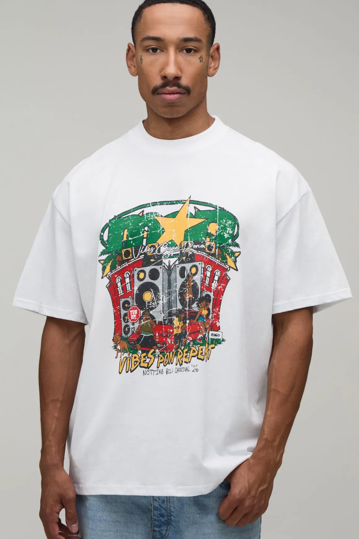 T-shirt Blanc Oversize À Imprimé Stéréo