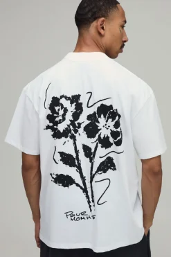T-shirt Blanc Oversize À Imprimé Floral Esquissé