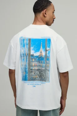 T-shirt Blanc Oversize À Imprimé Photographique Paris