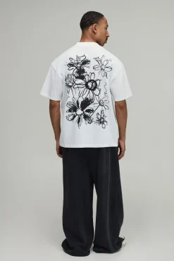 T-shirt Blanc Oversize À Imprimé Floral Griffonné