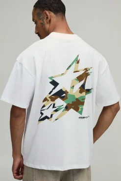T-shirt Blanc Oversize À Imprimé Camouflage Étoilé