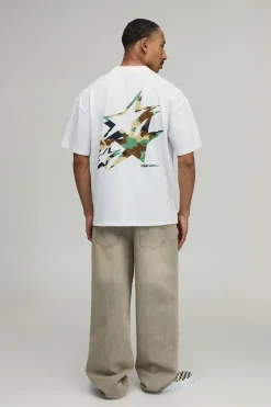 T-shirt Blanc Oversize À Imprimé Camouflage Étoilé