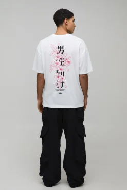 T-Shirt Blanc Oversize à Imprimé Floral Colonne Vertébrale