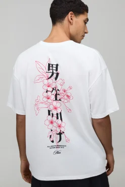 T-Shirt Blanc Oversize à Imprimé Floral Colonne Vertébrale