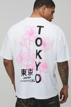 T-Shirt Blanc Oversize à Imprimé Floral Tokyo