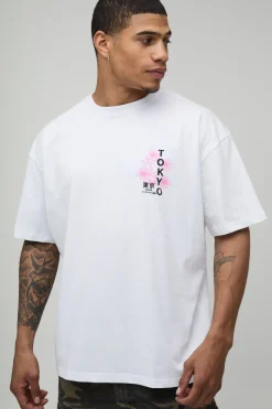 T-Shirt Blanc Oversize à Imprimé Floral Tokyo
