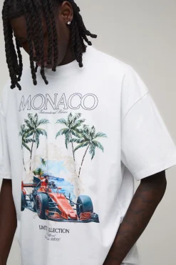 T-shirt Blanc Oversize Imprimé Course De Monaco