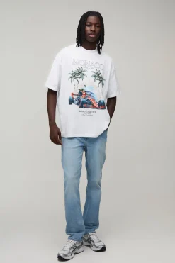 T-shirt Blanc Oversize Imprimé Course De Monaco