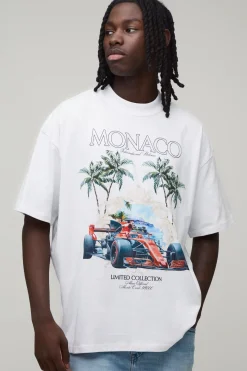 T-shirt Blanc Oversize Imprimé Course De Monaco