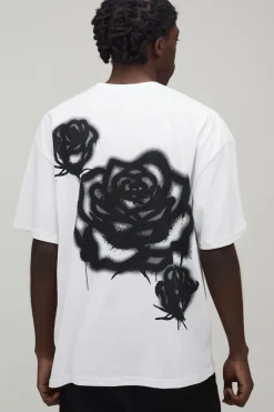 T-shirt Blanc Oversize Rose Graffiti Spray