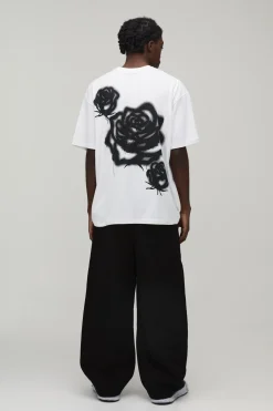 T-shirt Blanc Oversize Rose Graffiti Spray