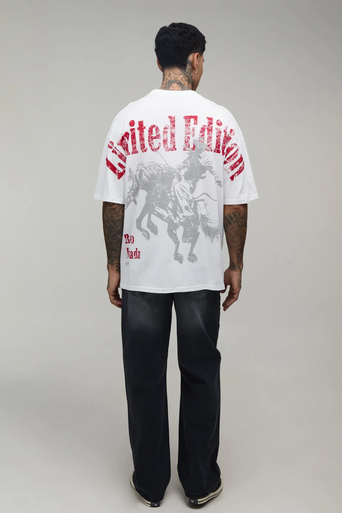 T-shirt Blanc Oversize Tall À Imprimé Western Sur Les Coutures