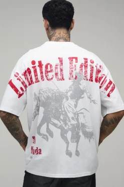 T-shirt Blanc Oversize Tall À Imprimé Western Sur Les Coutures