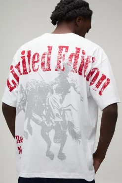 T-shirt Blanc Oversize Western À Imprimé Sur Les Coutures