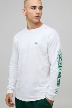 T-shirt blanc régulier à manches longues à imprimé dragon
