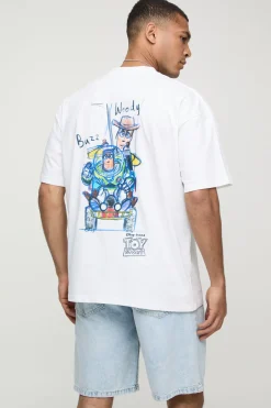T-shirt blanc surdimensionné à col allongé sous licence Disney Toy Story