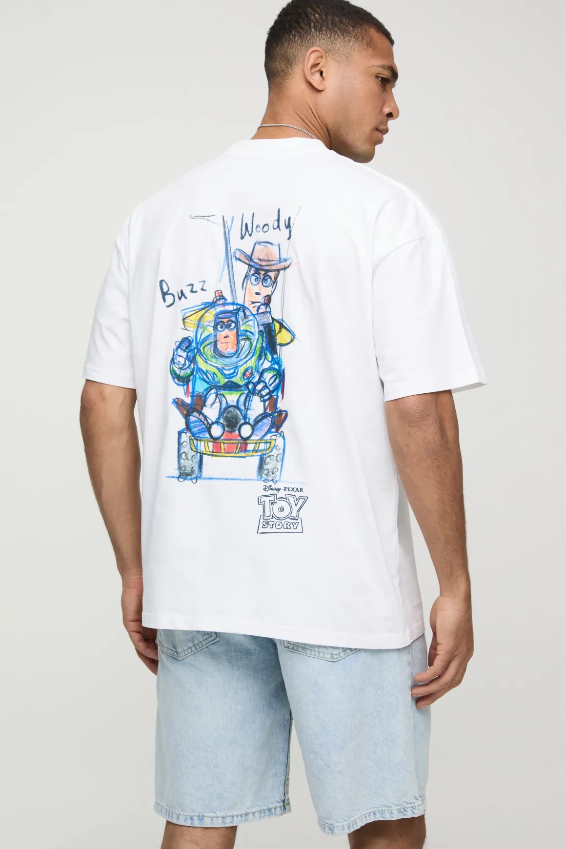 T-shirt blanc surdimensionné à col allongé sous licence Disney Toy Story