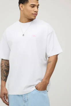 T-shirt Blanc Surdimensionné À Imprimé Gonflé Motif Floral Au Pochoir