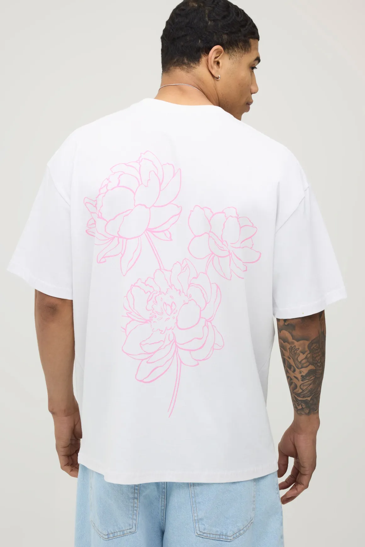 T-shirt Blanc Surdimensionné À Imprimé Gonflé Motif Floral Au Pochoir