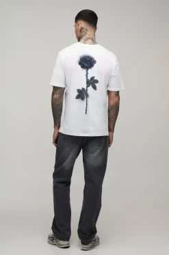 T-shirt Blanc Tall Coupe Regular Avec Imprimé Floral Flou Au Dos